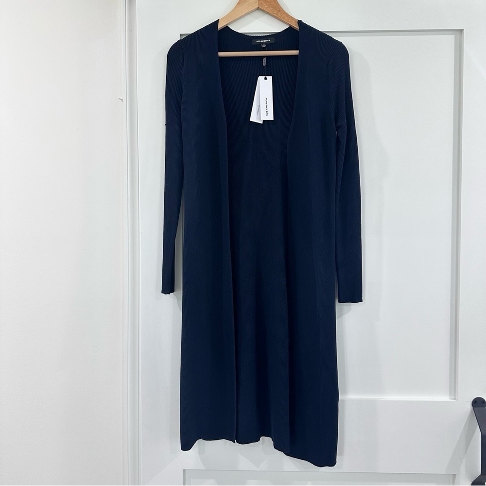 NWT 525 America open long sleeve ribbed cardigan sweater navy XS